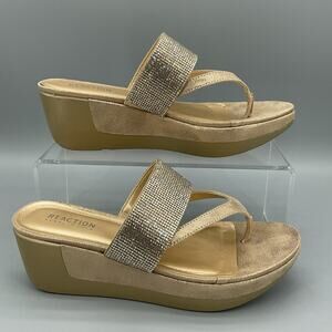Kenneth Cole Reaction Women’s Pepea Cross Jewel Wedge Sandals Gold Size 7.5M